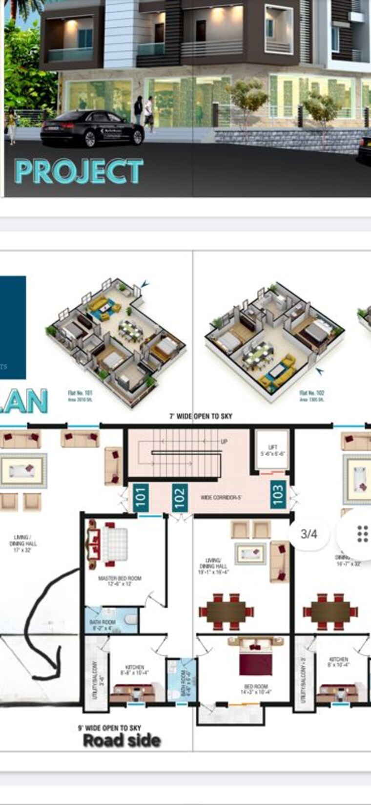 Floor Plan, happy-home-fortuna 3 Bedroom 1840 Sq.Ft. Apartment In Attapur Hyderabad 10513158