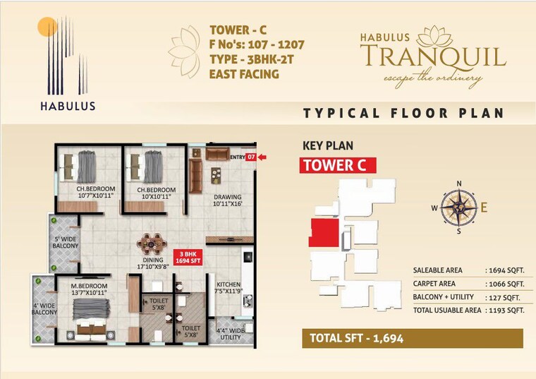Floor Plan, habulus-tranquil 3 Bedroom 1694 Sq.Ft. Apartment In Bommasandra Bangalore 10514481