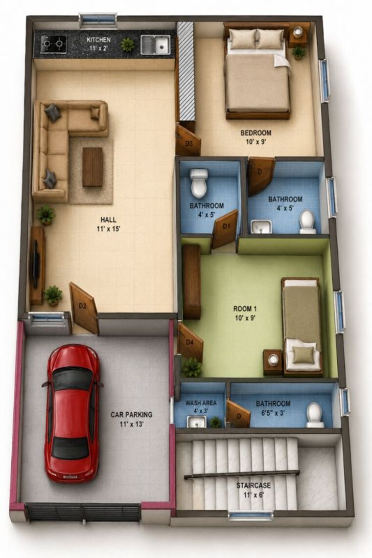 Floor Plan, arun-excello-temple-green 5 Bedroom 1600 Sq.Ft. Independent House In Oragadam Chennai 10518780