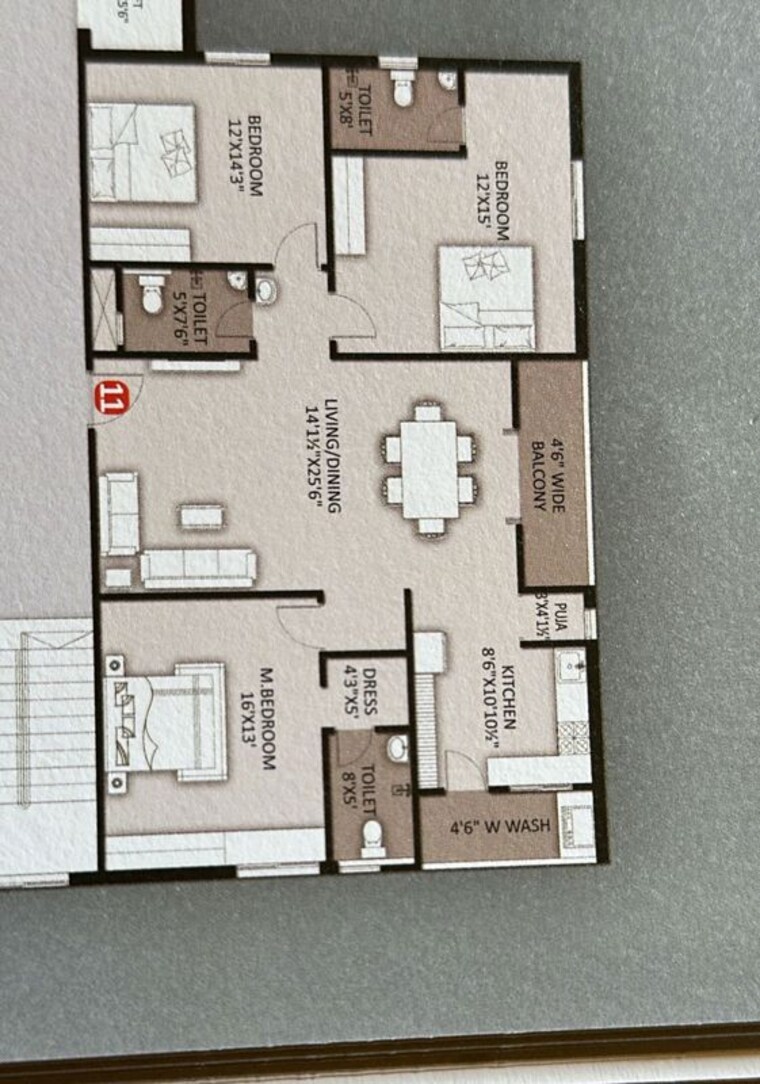 Floor Plan, gks-pride 3 Bedroom 1910 Sq.Ft. Apartment In Yapral Hyderabad 10519020