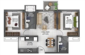 Floor Plan in 2 BHK Apartment at Amanora Gold Towers, Hadapsar – for Sale