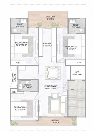 Floor Plan in 3 BHK Apartment at Smart World Gems, Sector 89 – for Sale