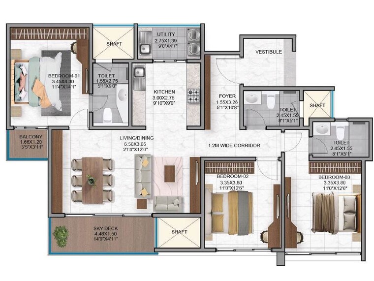 Floor Plan, nambiar-district-25 2 Bedroom 1252 Sq.Ft. Apartment In Dommasandra Bangalore 10508785