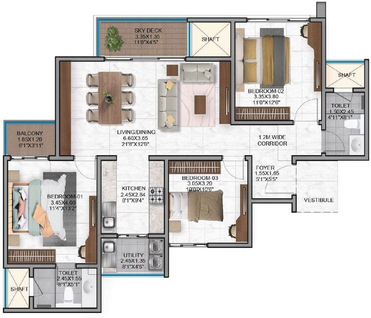 Floor Plan, nambiar-district-25 3 Bedroom 1518 Sq.Ft. Apartment In Dommasandra Bangalore 10508846