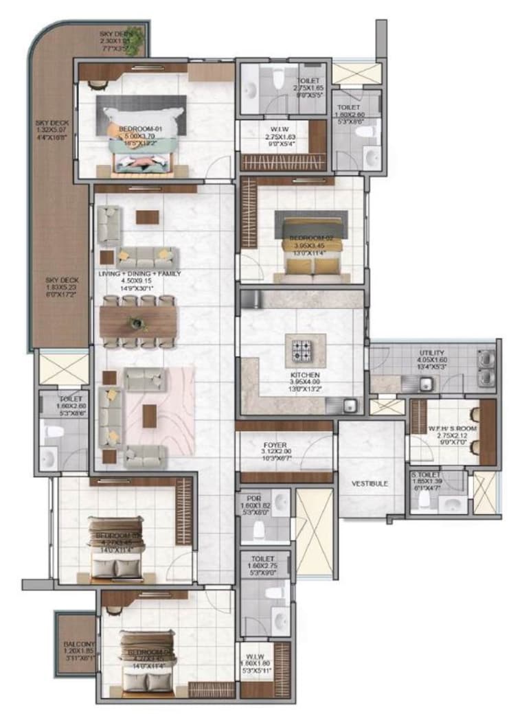 Floor Plan, nambiar-district-25 3 Bedroom 1518 Sq.Ft. Apartment In Dommasandra Bangalore 10508846