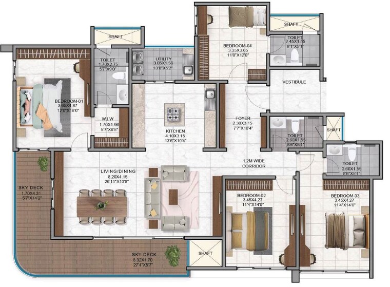 Floor Plan, nambiar-district-25 3 Bedroom 1518 Sq.Ft. Apartment In Dommasandra Bangalore 10508846
