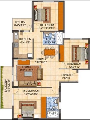 Floor Plan in 3 BHK Apartment at MJR Pearl, Whitefield – for Sale
