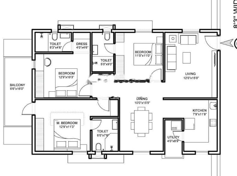 Floor Plan, anvita-ivana 3 Bedroom 1880 Sq.Ft. Apartment In Kollur Hyderabad 10524099