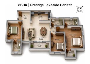 Floor Plan in 3 BHK Apartment at Prestige Lakeside Habitat, Varthur – for Sale