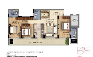 Floor Plan in 3 BHK Apartment at DLF The Skycourt, Sector 86 – for Sale