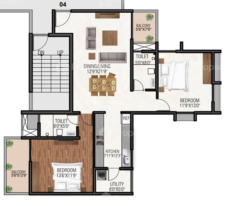 Floor Plan, grc-sapphire-spring 2 Bedroom 1215 Sq.Ft. Apartment In Gottigere Bangalore 10527745