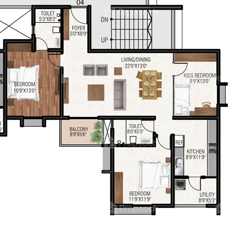 Floor Plan, grc-sapphire-spring 2 Bedroom 1215 Sq.Ft. Apartment In Gottigere Bangalore 10527745