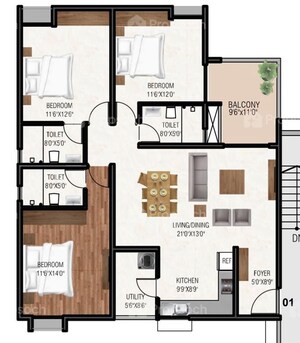 Floor Plan in 2 BHK Apartment at GRC Sapphire Spring, Gottigere – for Sale