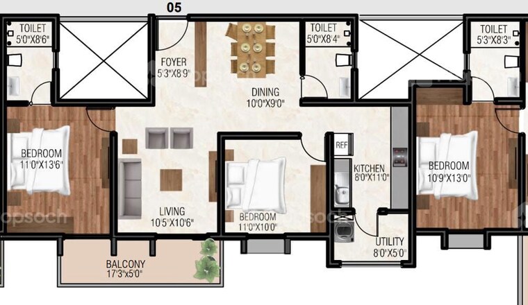 Floor Plan, grc-sapphire-spring 2 Bedroom 1348 Sq.Ft. Apartment In Gottigere Bangalore 10527746