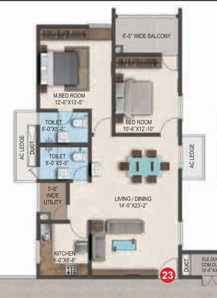Floor Plan, smr-vinay-boulder-woods 2 Bedroom 1450 Sq.Ft. Apartment In Bandlaguda Jagir Hyderabad 10523350