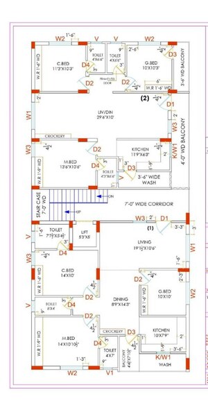 Floor Plan in 3 BHK Apartment at Kondapur – for Sale