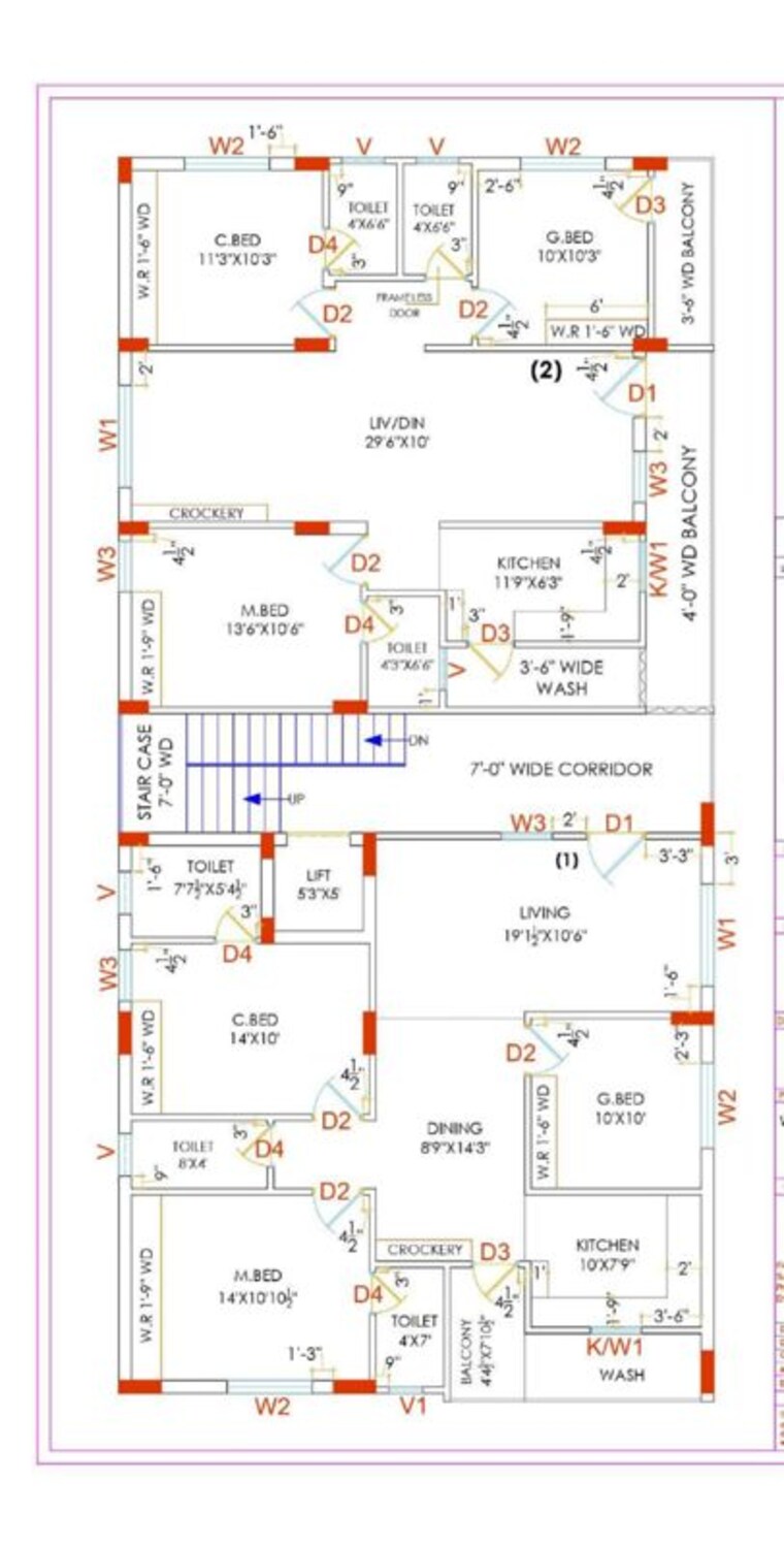 Floor Plan, kondapur 3 Bedroom 1450 Sq.Ft. Apartment In Kondapur Hyderabad 10527860