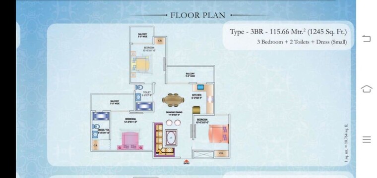 Floor Plan, nirala-estate 3 Bedroom 1245 Sq.Ft. Apartment In Tech Zone 4 Greater Noida Greater Noida 10529258
