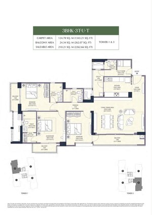 Floor Plan in 3 BHK Apartment at Emaar Urban Oasis, Sector 62 – for Sale