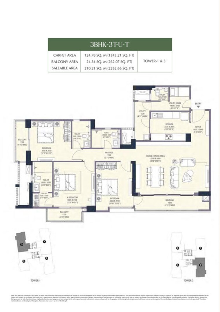 Floor Plan, emaar-urban-oasis 3 Bedroom 2262 Sq.Ft. Apartment In Sector 62 Gurgaon 10525651