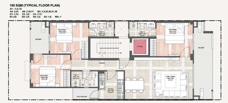 Floor Plan, dlf-gardencity-enclave 3 Bedroom 1614 Sq.Ft. Builder Floor In Sector 93 Gurgaon 10530498