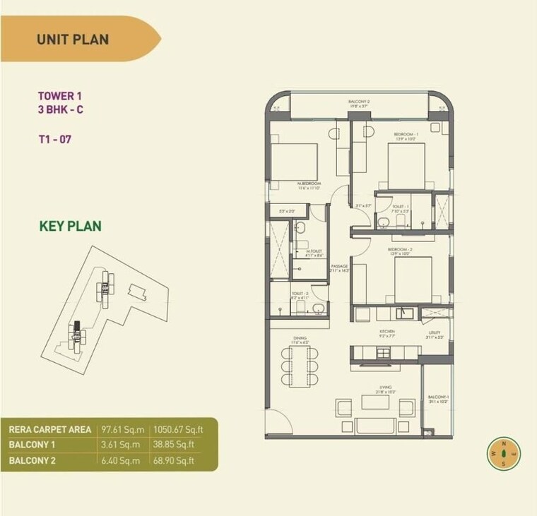 Floor Plan, birla-tisya 3 Bedroom 1150 Sq.Ft. Apartment In Rajaji Nagar Bangalore 10530845