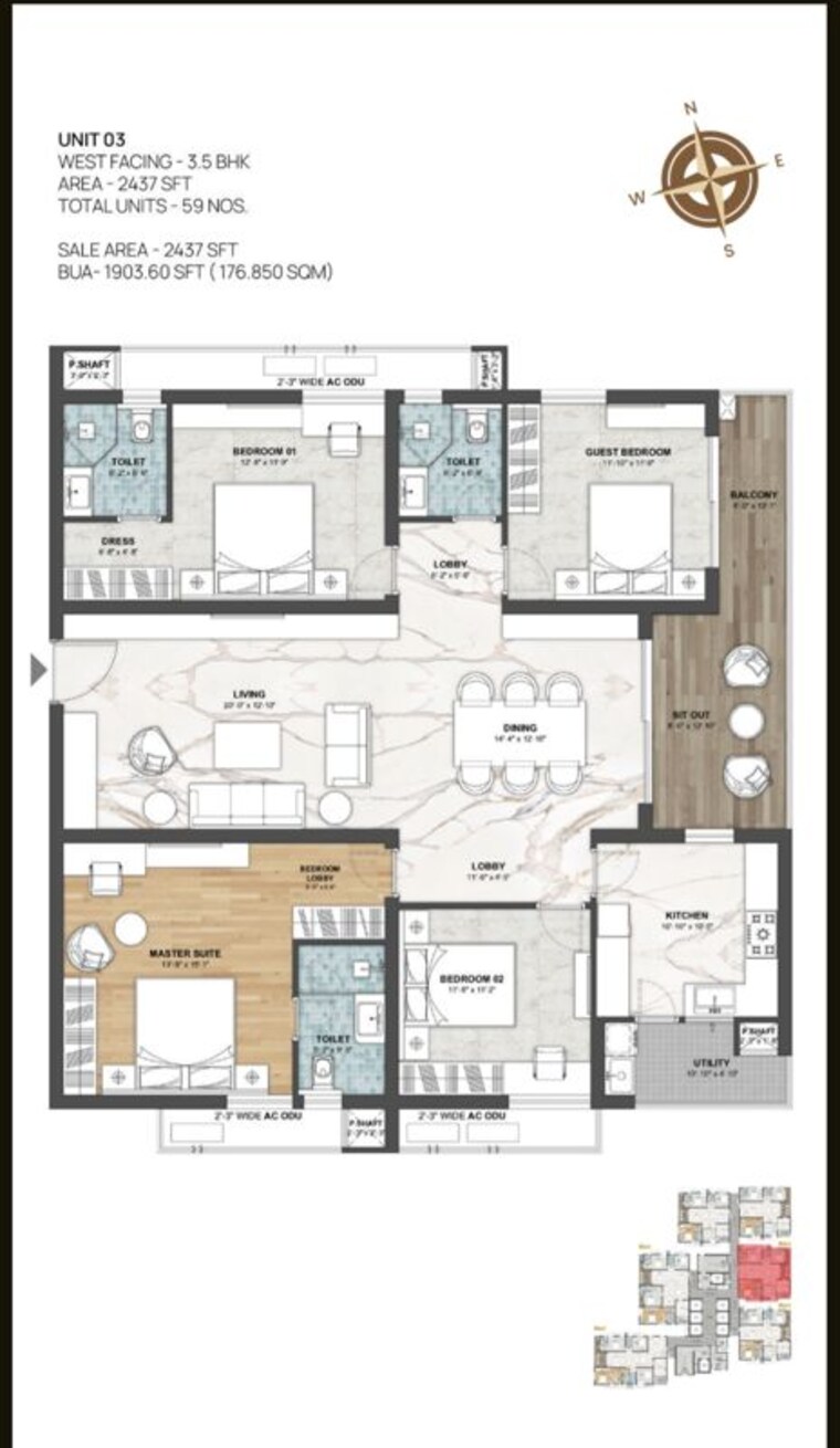 Floor Plan, navanaami-one 3.5 Bedroom 2437 Sq.Ft. Apartment In Kokapet Hyderabad 10530857