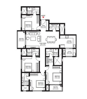Floor Plan in 4 BHK Apartment at Sobha One Residences, Hoskote – for Sale