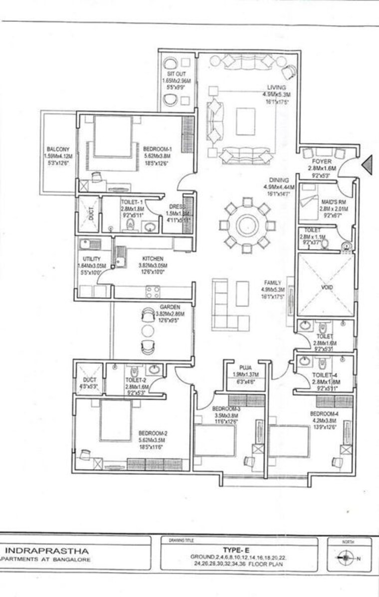 Floor Plan, sobha-indraprastha 4 Bedroom 3305 Sq.Ft. Apartment In Rajaji Nagar Bangalore 10533772