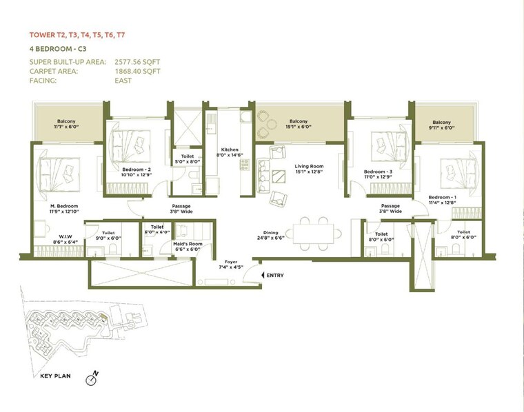 Floor Plan, embassy-greenshore 4 Bedroom 2570 Sq.Ft. Apartment In Devanahalli Bangalore 10531533