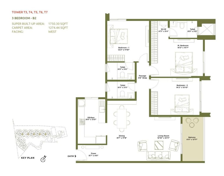 Floor Plan, embassy-greenshore 3 Bedroom 1750 Sq.Ft. Apartment In Devanahalli Bangalore 10531498