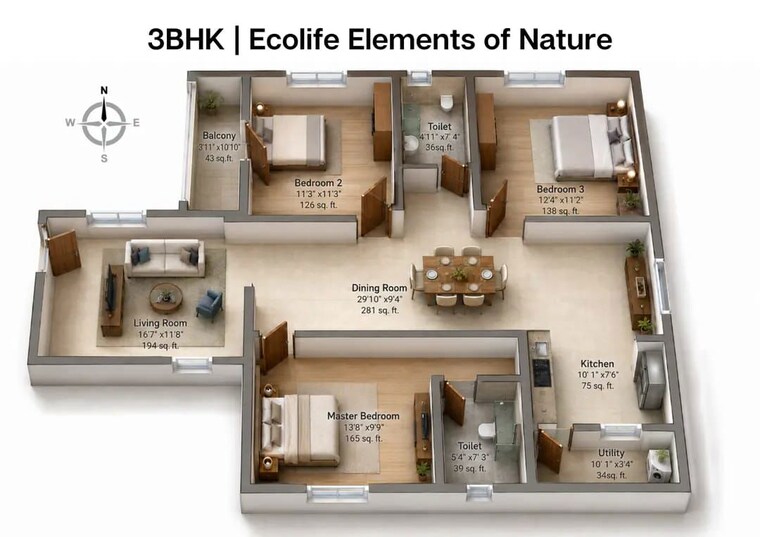 Floor Plan, ecolife-elements-of-natures-bangalore 3 Bedroom 1506 Sq.Ft. Apartment In Varthur Bangalore 10536270