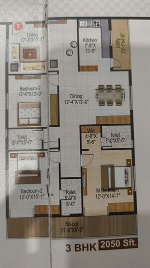 Floor Plan in 3 BHK Apartment at Atulyam Trident, Kollur – for Sale