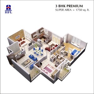 Floor Plan in 3 BHK Apartment at HFL Presidency Estate, Alwar Bypass Road – for Sale