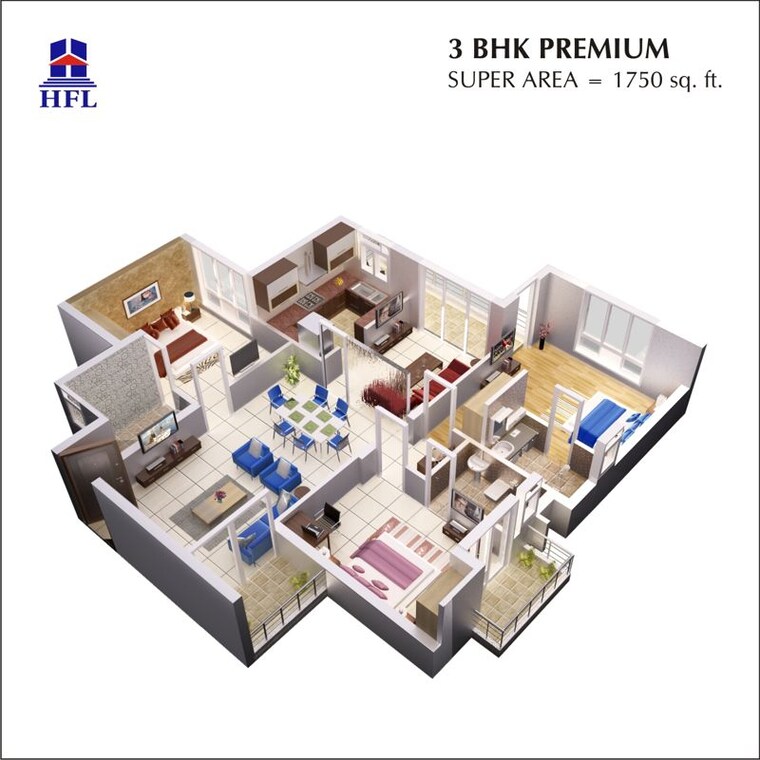 Floor Plan, hfl-presidency-estate 3 Bedroom 1750 Sq.Ft. Apartment In Alwar Bypass Road Bhiwadi 10536676
