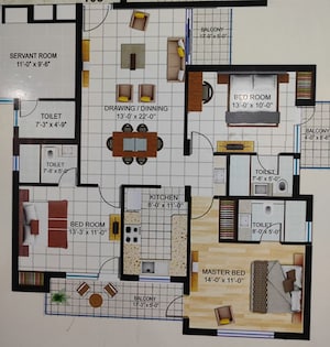 Floor Plan in 3 BHK Apartment at HFL Presidency Estate, Alwar Bypass Road – for Sale