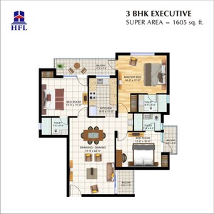 Floor Plan in 3 BHK Apartment at HFL Presidency Estate, Alwar Bypass Road – for Sale