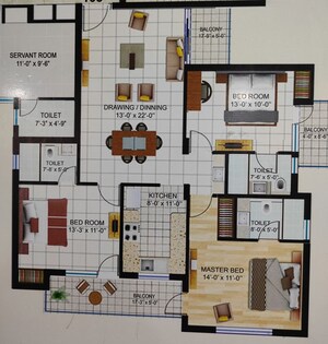 Floor Plan in 3 BHK Apartment at HFL Presidency Estate, Alwar Bypass Road – for Sale