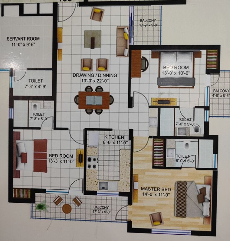 Floor Plan, hfl-presidency-estate 3 Bedroom 1605 Sq.Ft. Apartment In Alwar Bypass Road Bhiwadi 10536730