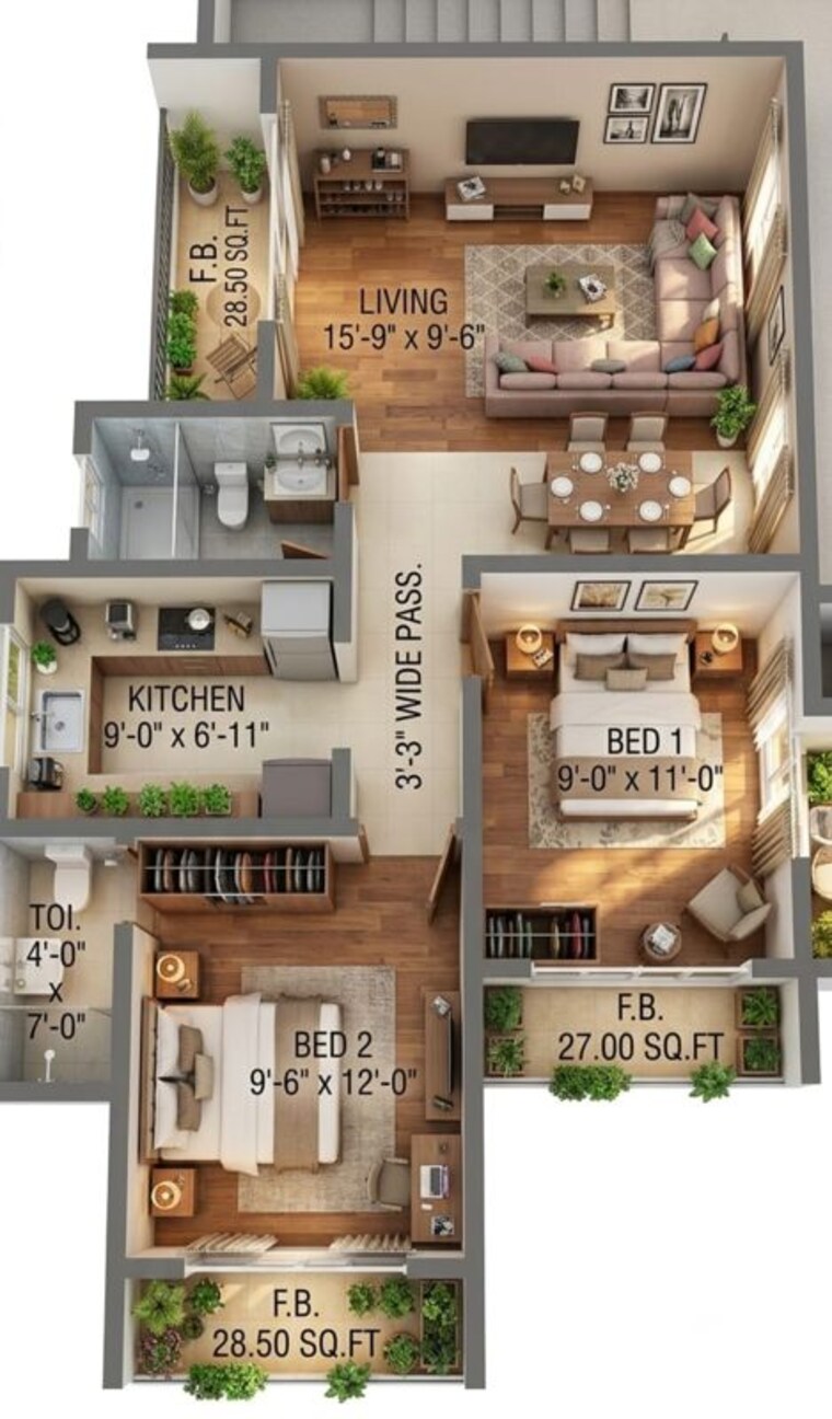 Floor Plan, salasar-aangan 2 Bedroom 590 Sq.Ft. Apartment In Mira Road Thane 10537014