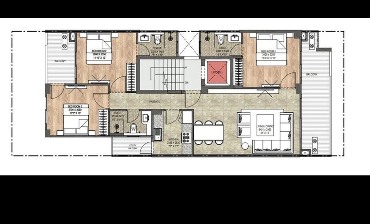 Floor Plan, dlf-gardencity-enclave 3.5 Bedroom 1615 Sq.Ft. Builder Floor In Sector 93 Gurgaon 10537820