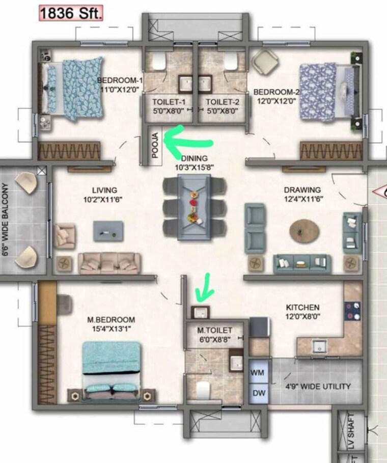 Floor Plan, aparna-cyber-heights 3 Bedroom 1836 Sq.Ft. Apartment In Osman Nagar Hyderabad 10539023
