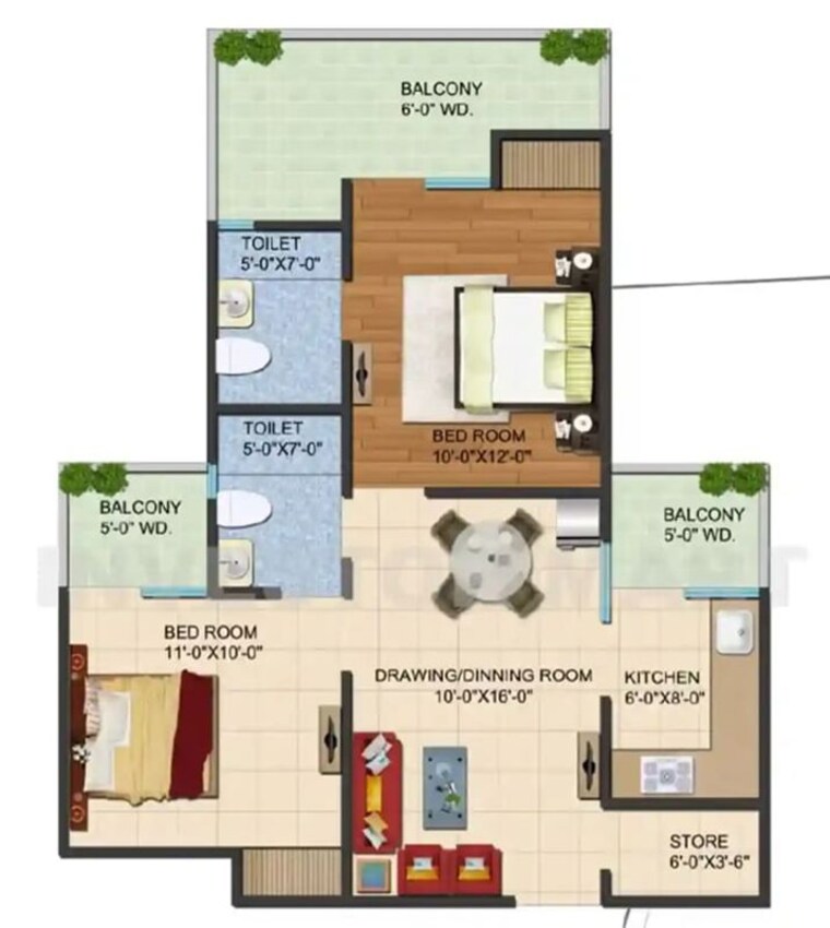 Floor Plan, galaxy-vega 2 Bedroom 995 Sq.Ft. Apartment In Tech Zone 4 Greater Noida Greater Noida 10539131
