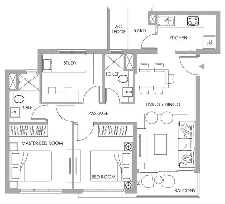 Floor Plan, ps-one-10 3 Bedroom 1254 Sq.Ft. Apartment In New Town Kolkata 10540759