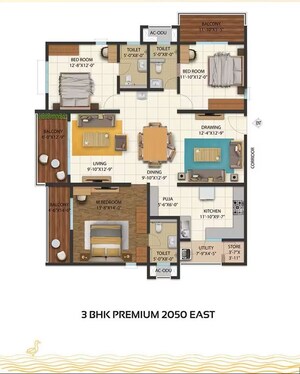 Floor Plan in 3 BHK Apartment at Cyber City Oriana, Hi Tech City – for Sale