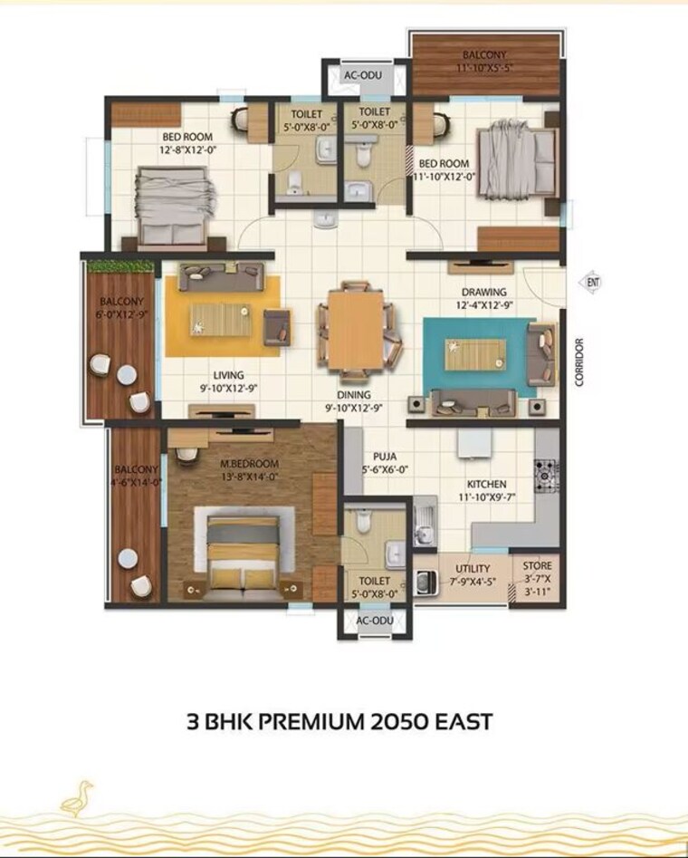 Floor Plan, cyber-city-oriana 3 Bedroom 2050 Sq.Ft. Apartment In Hi Tech City Hyderabad 10503056