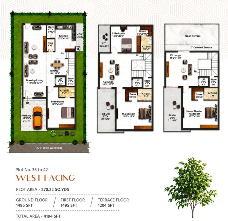 Floor Plan, secunderabad 3 Bedroom 2550 Sq.Ft. Villa In Secunderabad Hyderabad 10540959