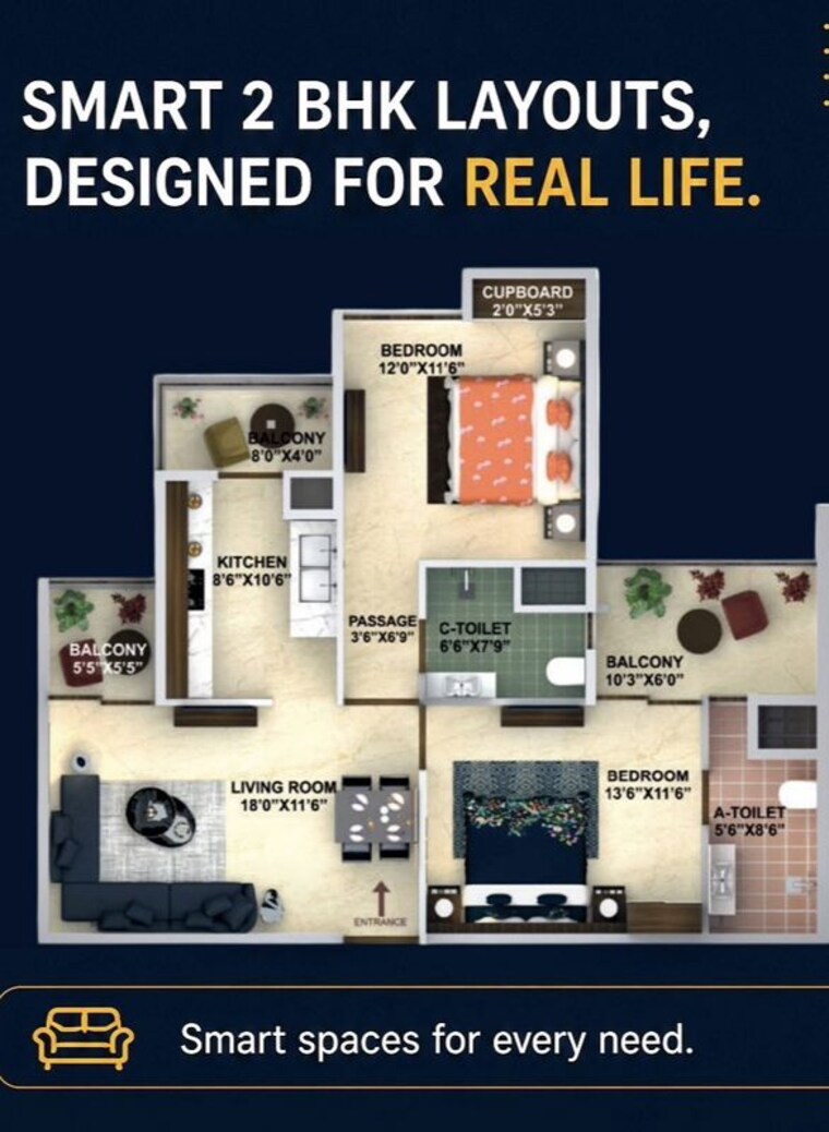 Floor Plan, aerocity 2 Bedroom 1150 Sq.Ft. Apartment In Aerocity Mohali 10540325