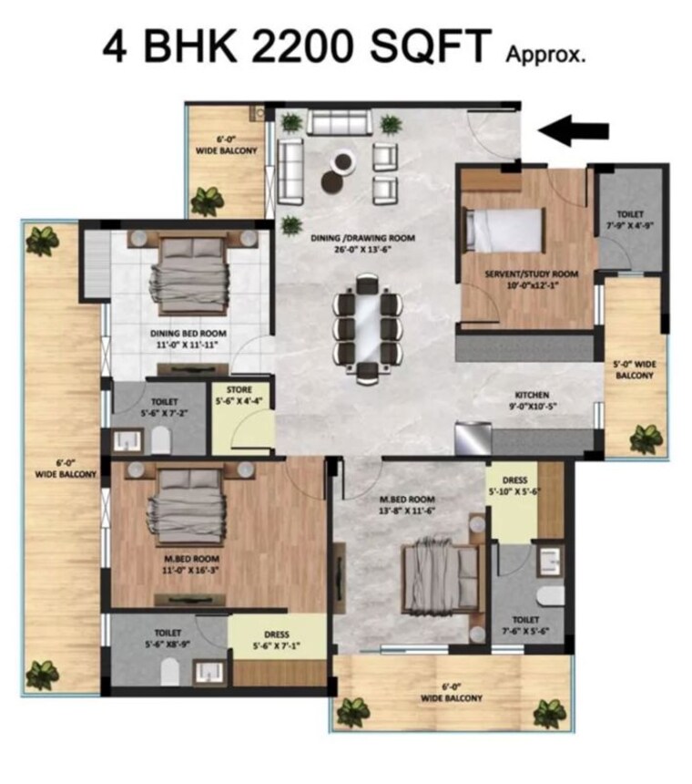Floor Plan, skyline-elevate 4 Bedroom 2200 Sq.Ft. Apartment In Ramgarh Bhudda Zirakpur 10543433