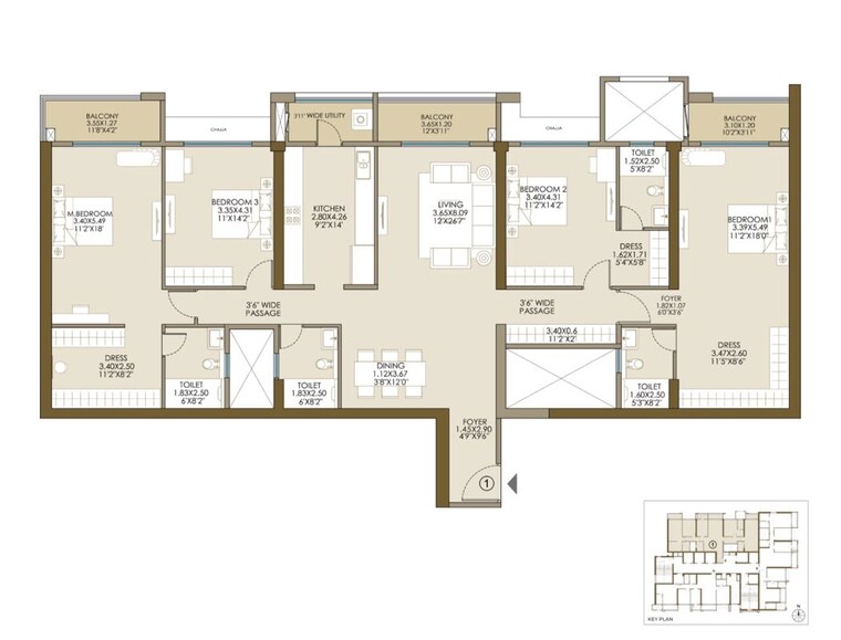 Floor Plan, malad east 3 Bedroom 1300 Sq.Ft. Apartment In Malad East Mumbai 10543721